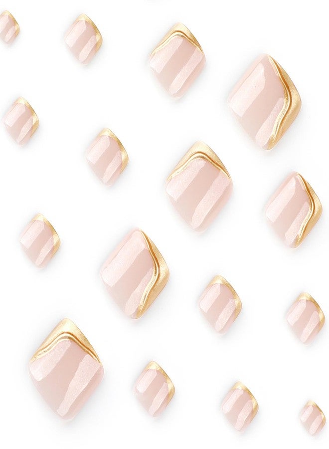 MISUD Press on Nails - Toe Glue on Nails with Gold Chrome, Acrylic Toenails French Tip Design 24 pcs - Image 4